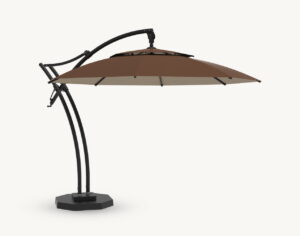 Parasol ogrodowy Ibiza 3,5 m w kolorze brązowym – poszycie poliestrowe – rotator – nakładka
