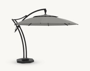 Parasol ogrodowy Ibiza 3,5 m w kolorze szarym – poszycie poliestrowe – rotator – nakładka
