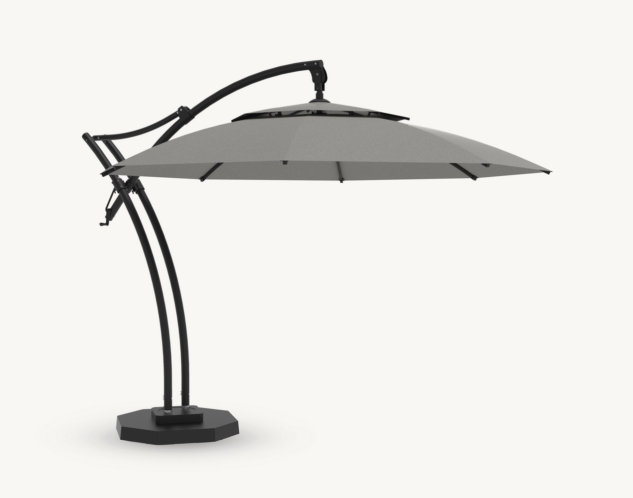 Parasol ogrodowy Ibiza 3,5 m w kolorze szarym – poszycie poliestrowe – rotator – nakładka